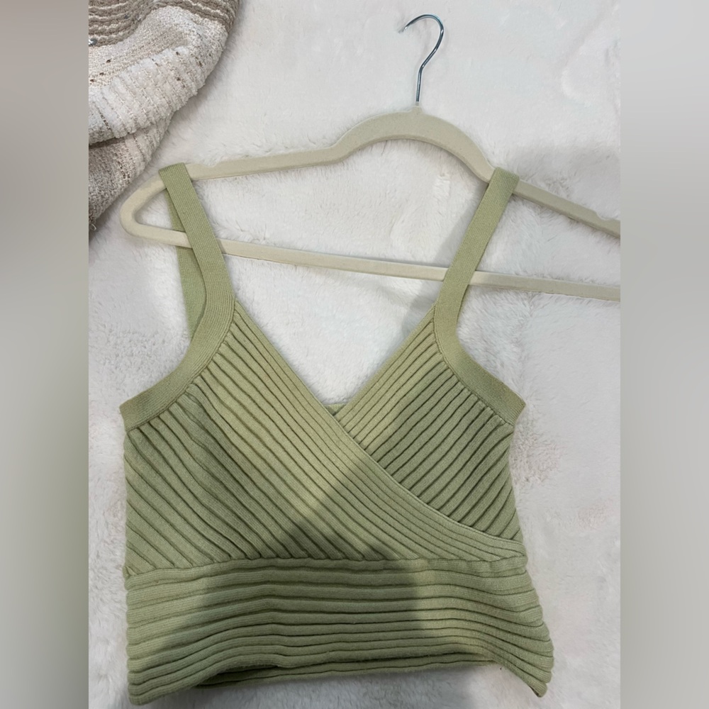 Princess Polly Sage Ribbed Top